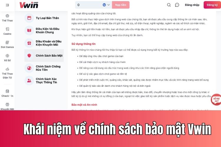 Khái niệm về chính sách bảo mật Vwin là gì?